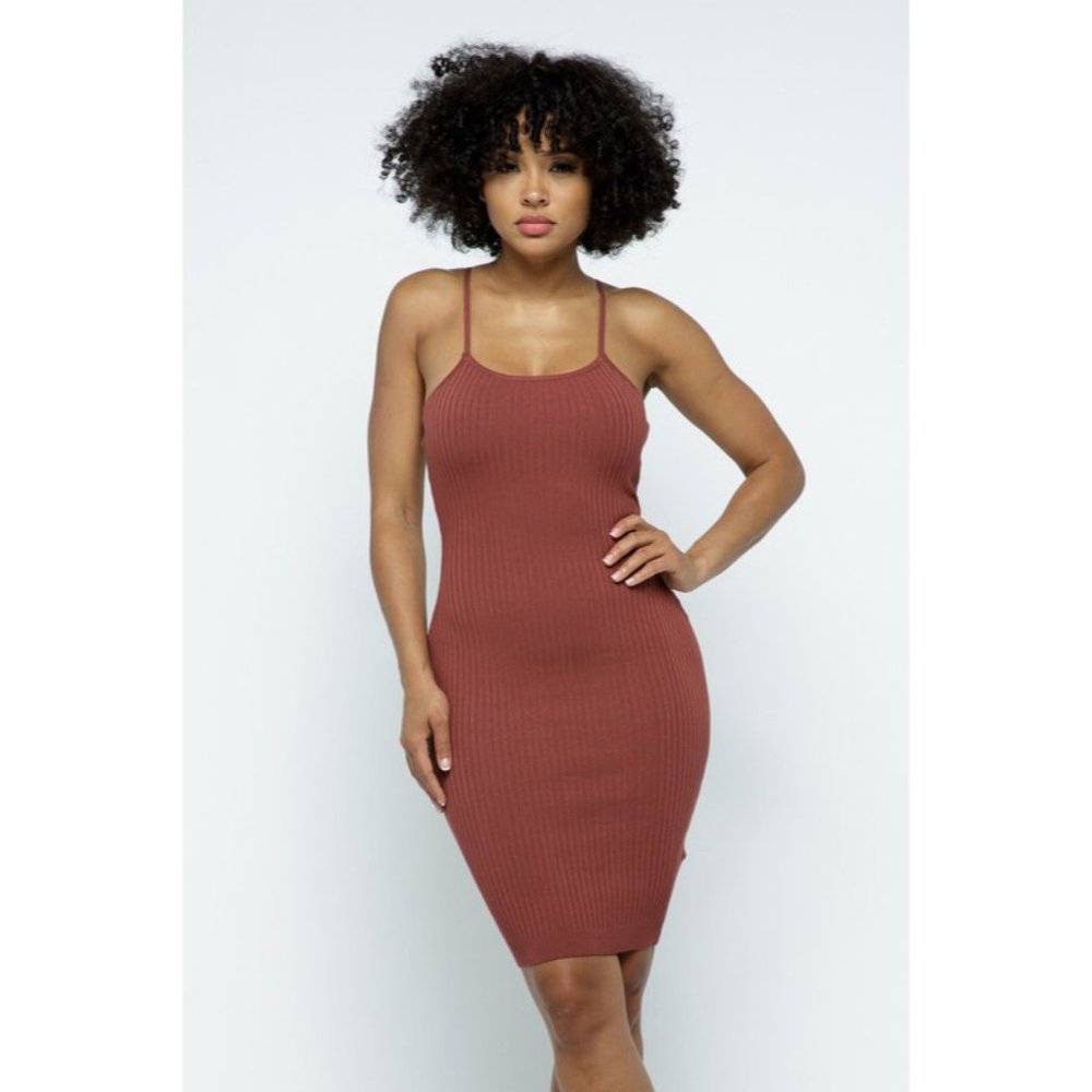 Womens Mauve Spaghetti Strap Bodycon Midi Dress